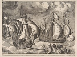 Three Caravels in a Rising Squall with Arion on a Dolphin