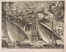 Two Galleys Sailing Behind an Armed Three-Master with Phaeton and Jupiter in the Sky