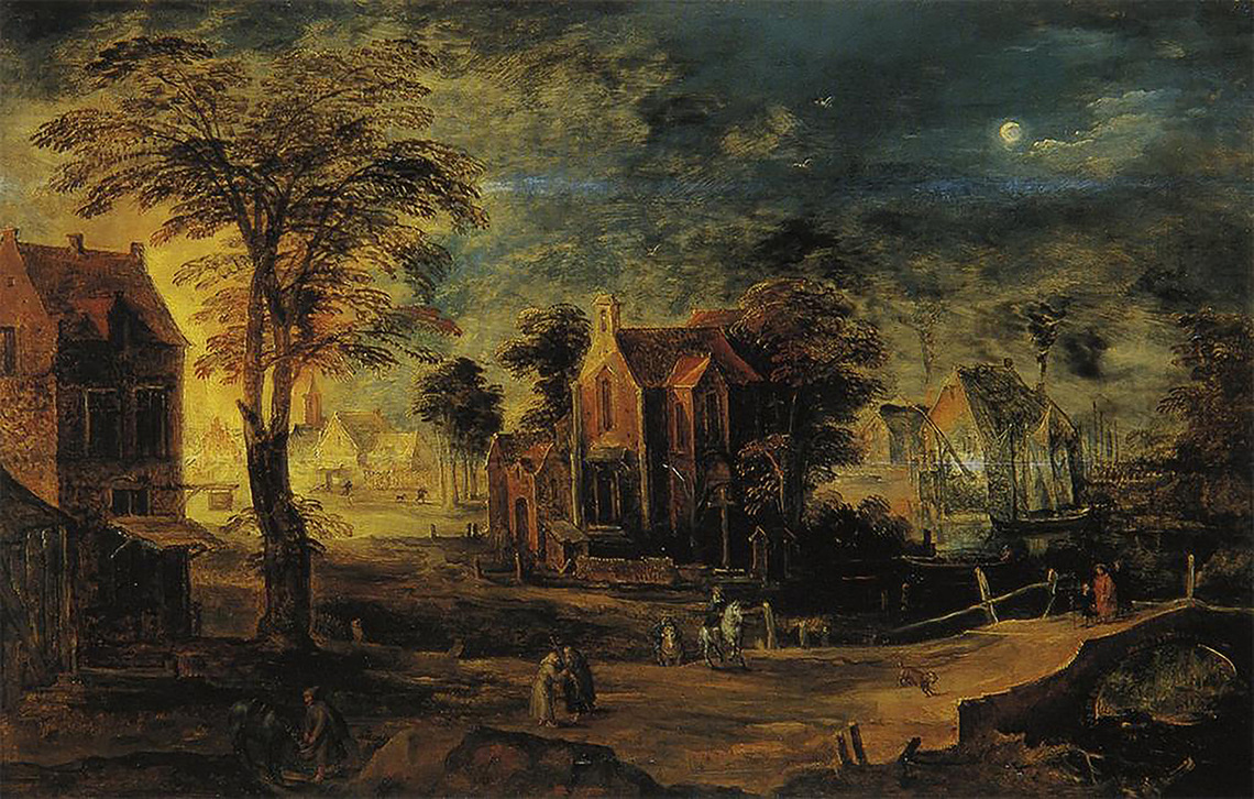 Village Landscape with Fire and Full Moon