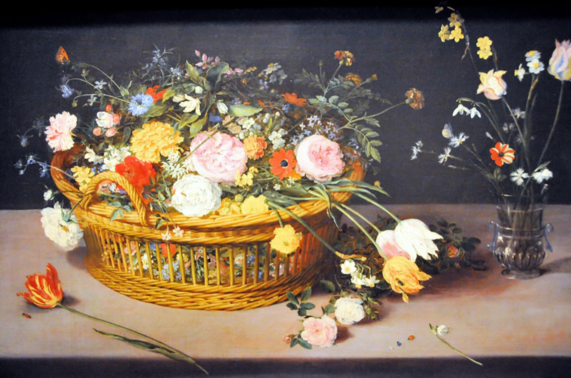 Basket and Glass Vase of Flowers (Washington)