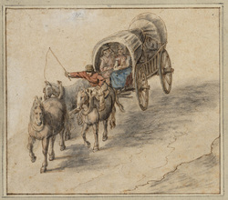 Covered Farm Wagon Pulled by Three Horses