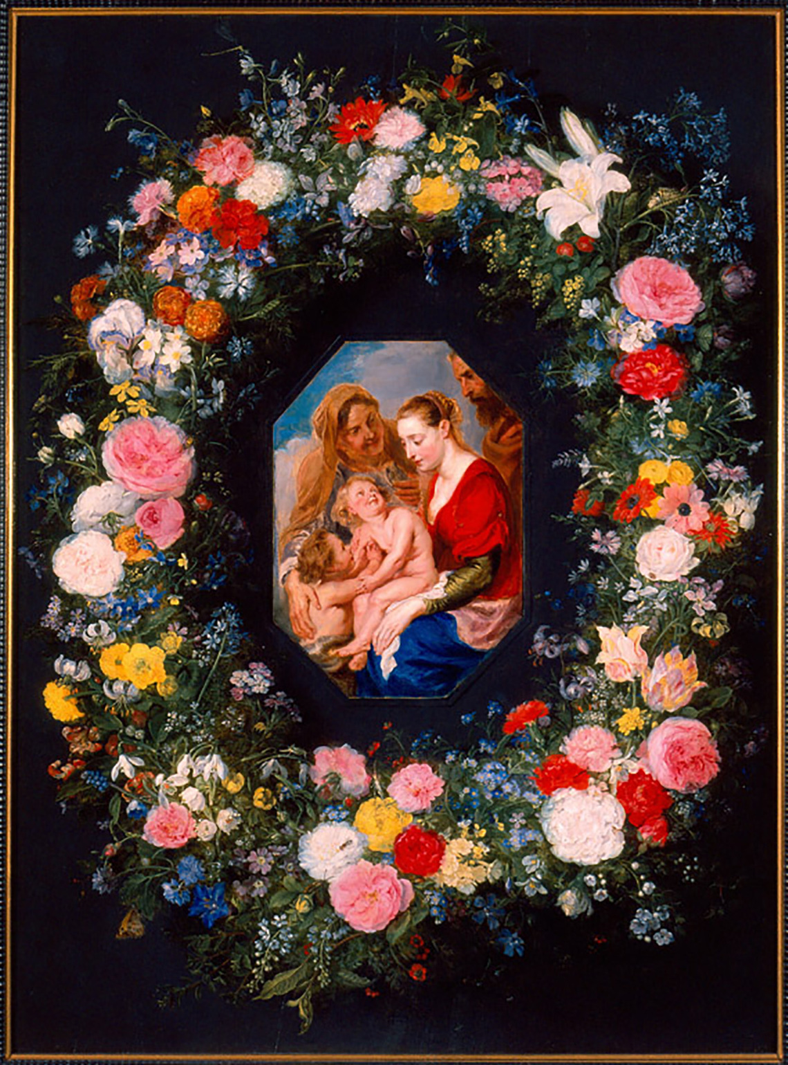 Flower Garland Around the Holy Family, Elizabeth and John