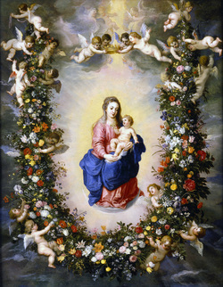 Flower Garland Around the Madonna and Child with Angels