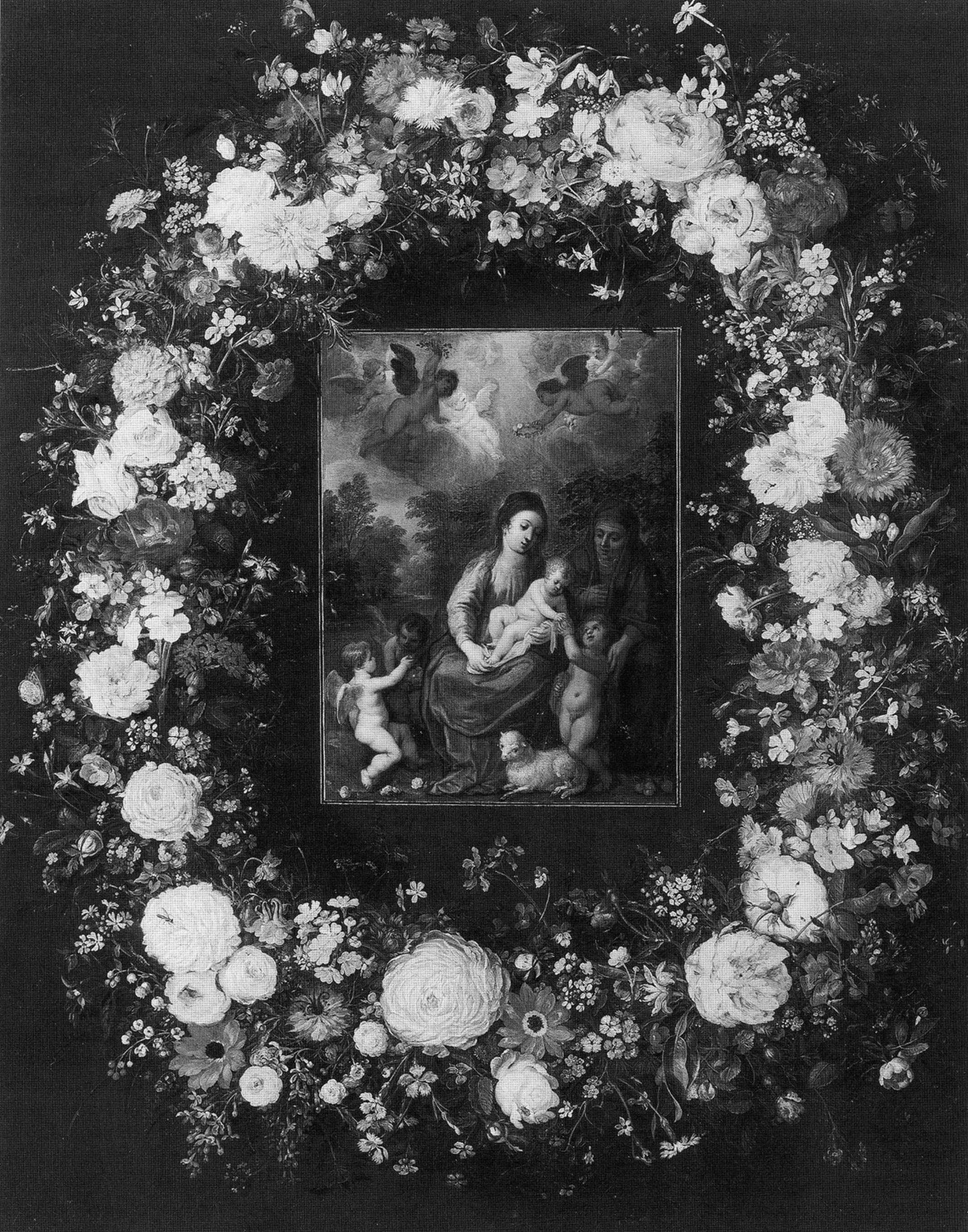 Flower Garland with Holy Family and St. Elizabeth and John