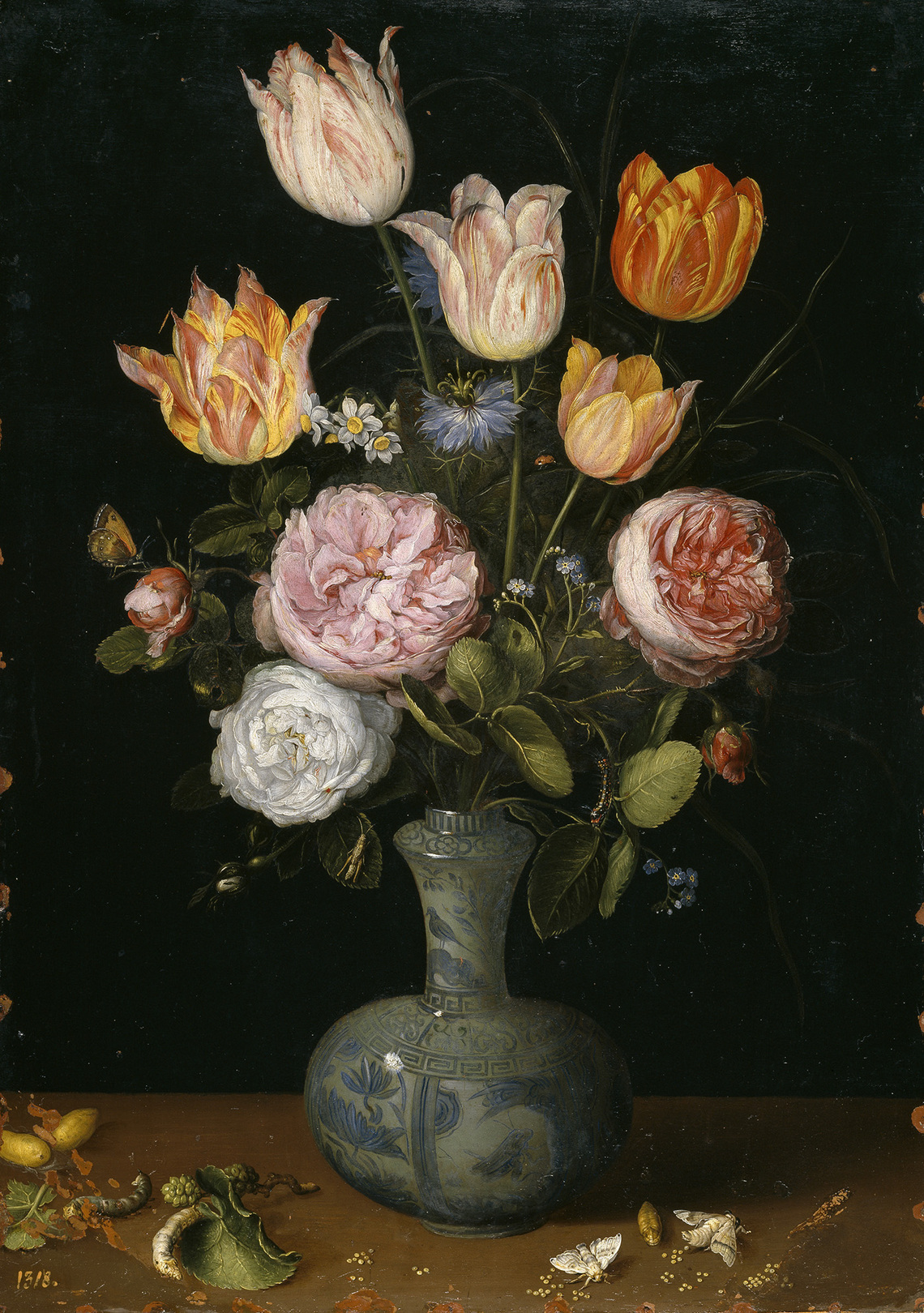 Flowers in a Painted Ceramic Vase with Moths (Madrid)
