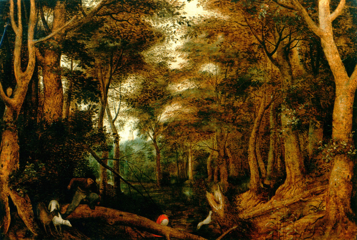 Forest Landscape with Hunters (Private Collection)