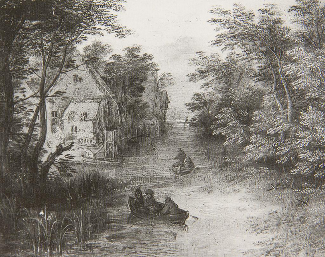 Frontal View of a River through a Village