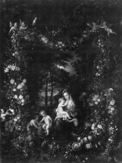 Fruit Garland with Holy Family in a Landscape