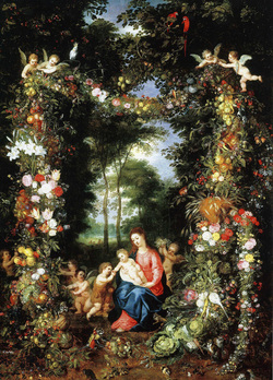 Fruit Garland with Madonna, Child and John the Baptist