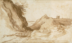 Hilly Landscape with Figures Near a Ravine