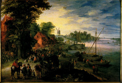 Market Day in Village by a River