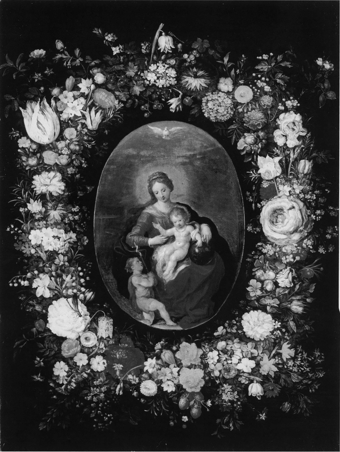 Mary with Christ and John in a Flower Garland