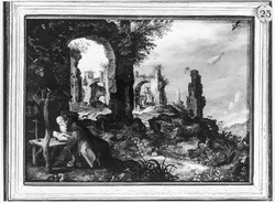 Mountain Landscape with a Hermit Reading in front of Ruins (St. Anthony)