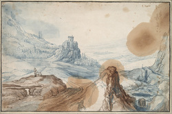 Mountainous Landscape with Two Figures at Left