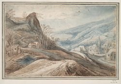 Mountainous Landscape with Village in Valley and Distant View