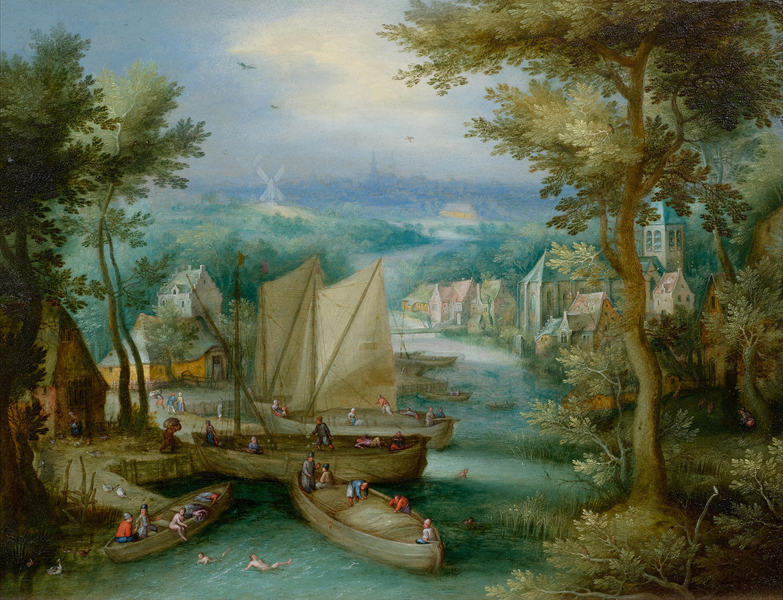River Landscape with Bathers near a Village