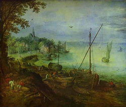 River Landscape with Shipyard