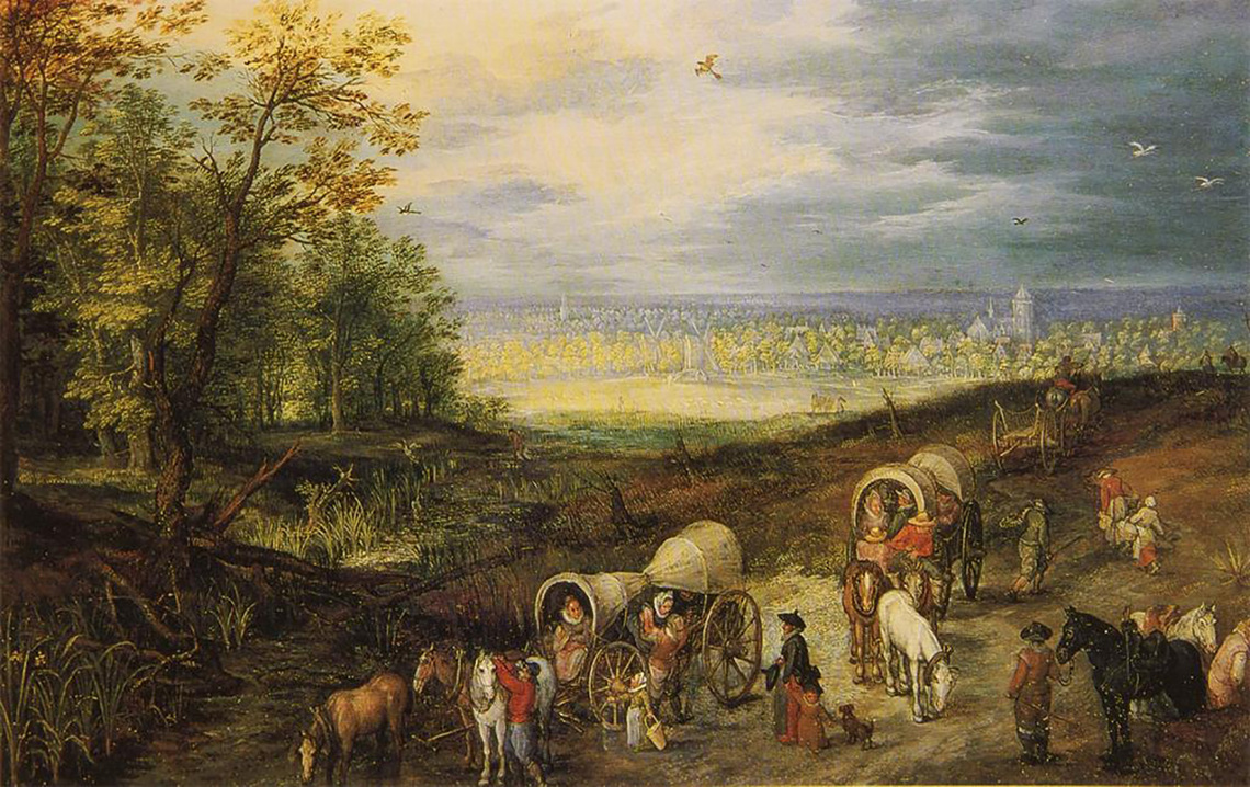Road through the Countryside with Travelers
