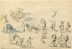 Sheet of Studies of Figures and Carts