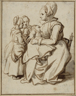 Sitting Woman Breastfeeding a Child