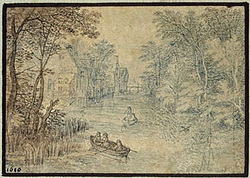 Small River Landscape with Two Canoes