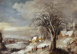 Snowy Village on a Hill