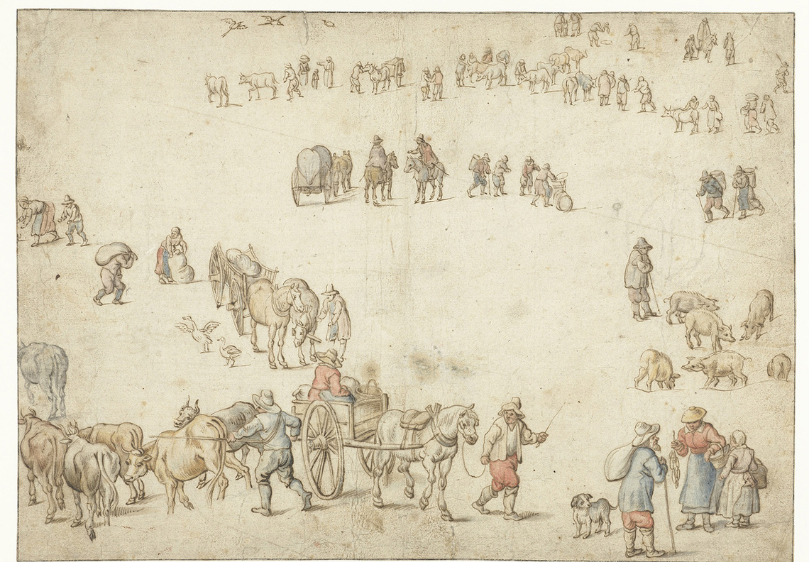 Study with Wagons, Cattle, Farmers, and Riders