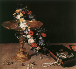 Tazza with Wreath of Flowers and Box of Jewels and Coins (Brussels)
