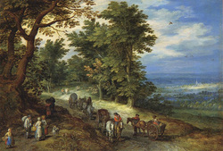 Travelers on a Hilltop Road