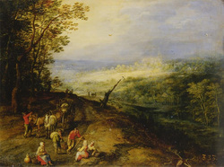 Travelers on a Road Above a River Valley