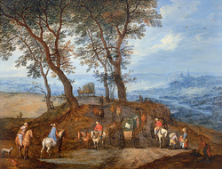 Travelers on a Road Above a Valley