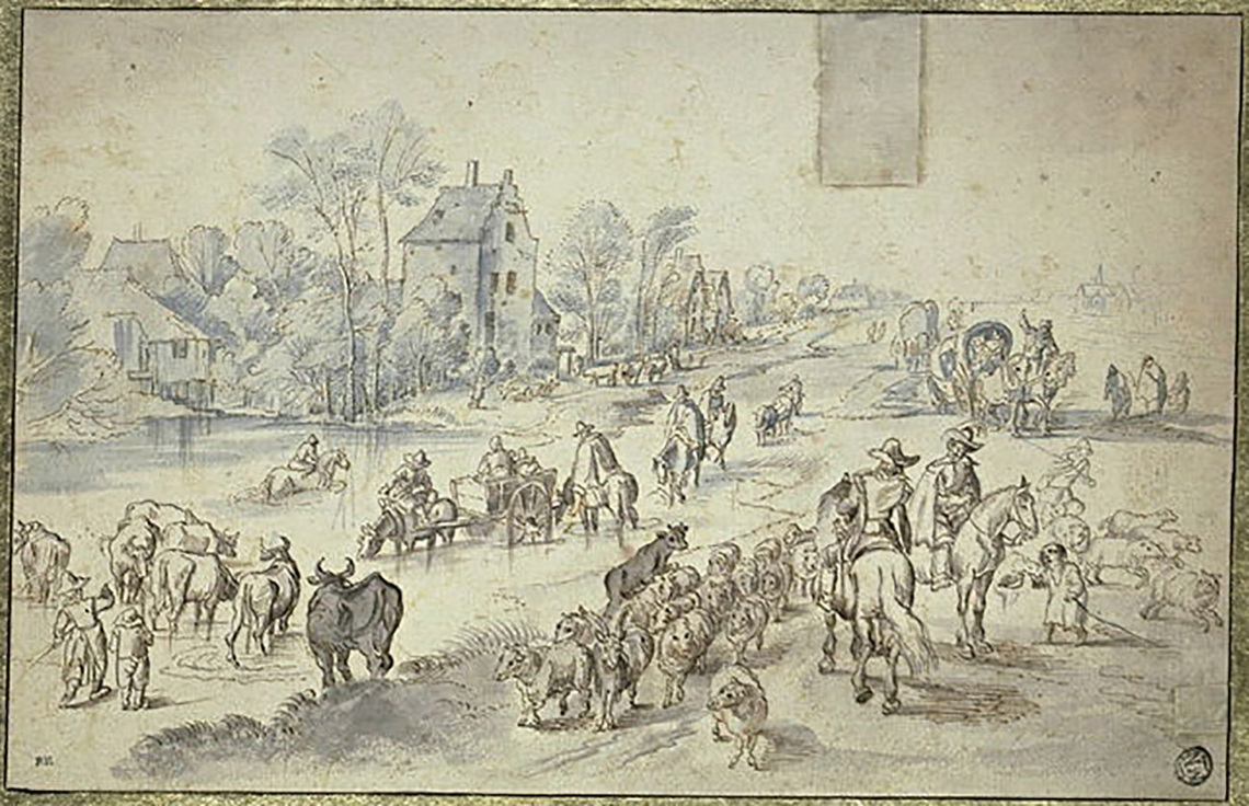 Village Road with a Pond and Cattle