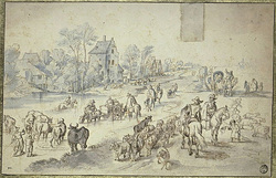 Village Road with a Pond and Cattle