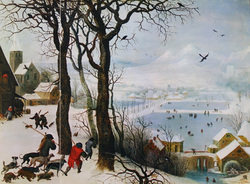 Wide Landscape with Hunters in the Snow