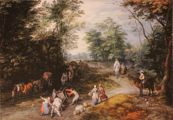 Wooded Landscape with Travelers and an Upset Cart