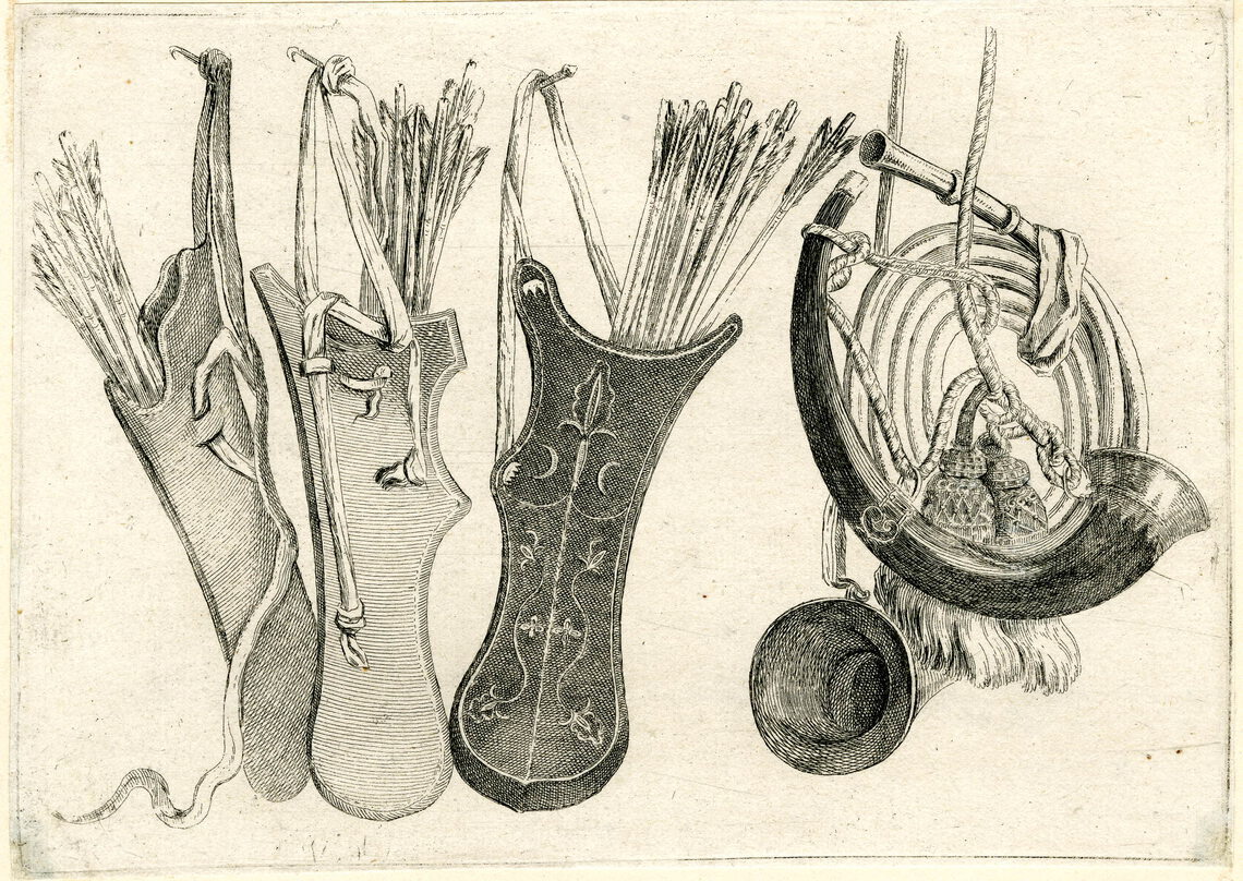 Three quivers and two hunting horns