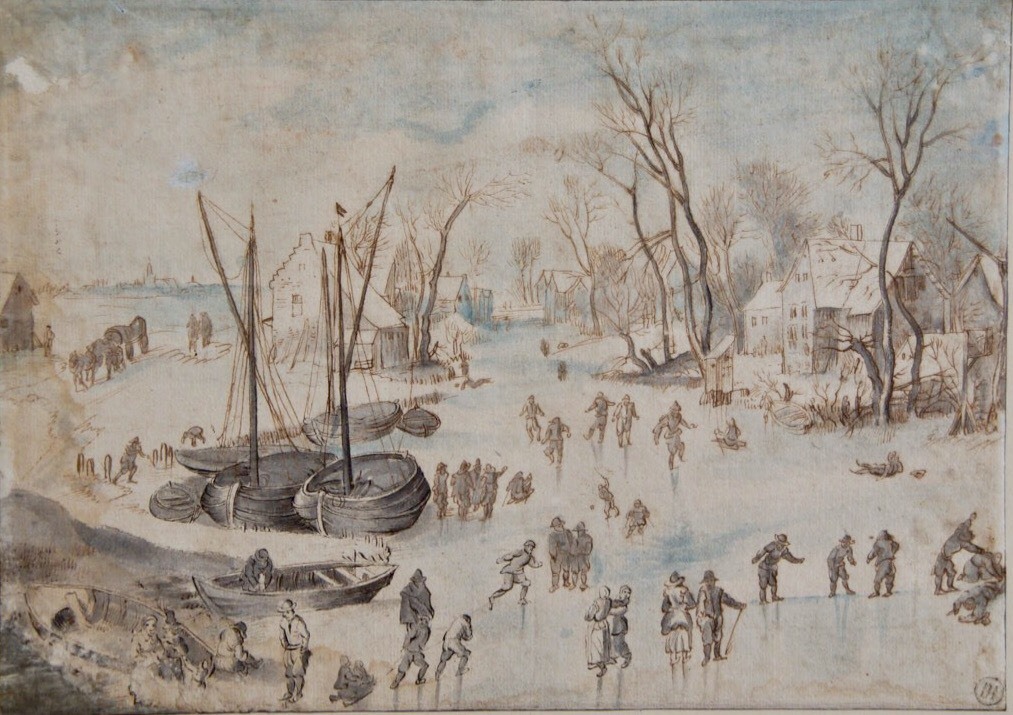Winter Scene with Boats and Skaters