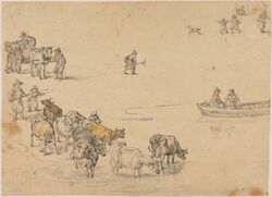 Cows in Water with Figures
