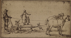Plowman, Two Horses, Woman, and Child