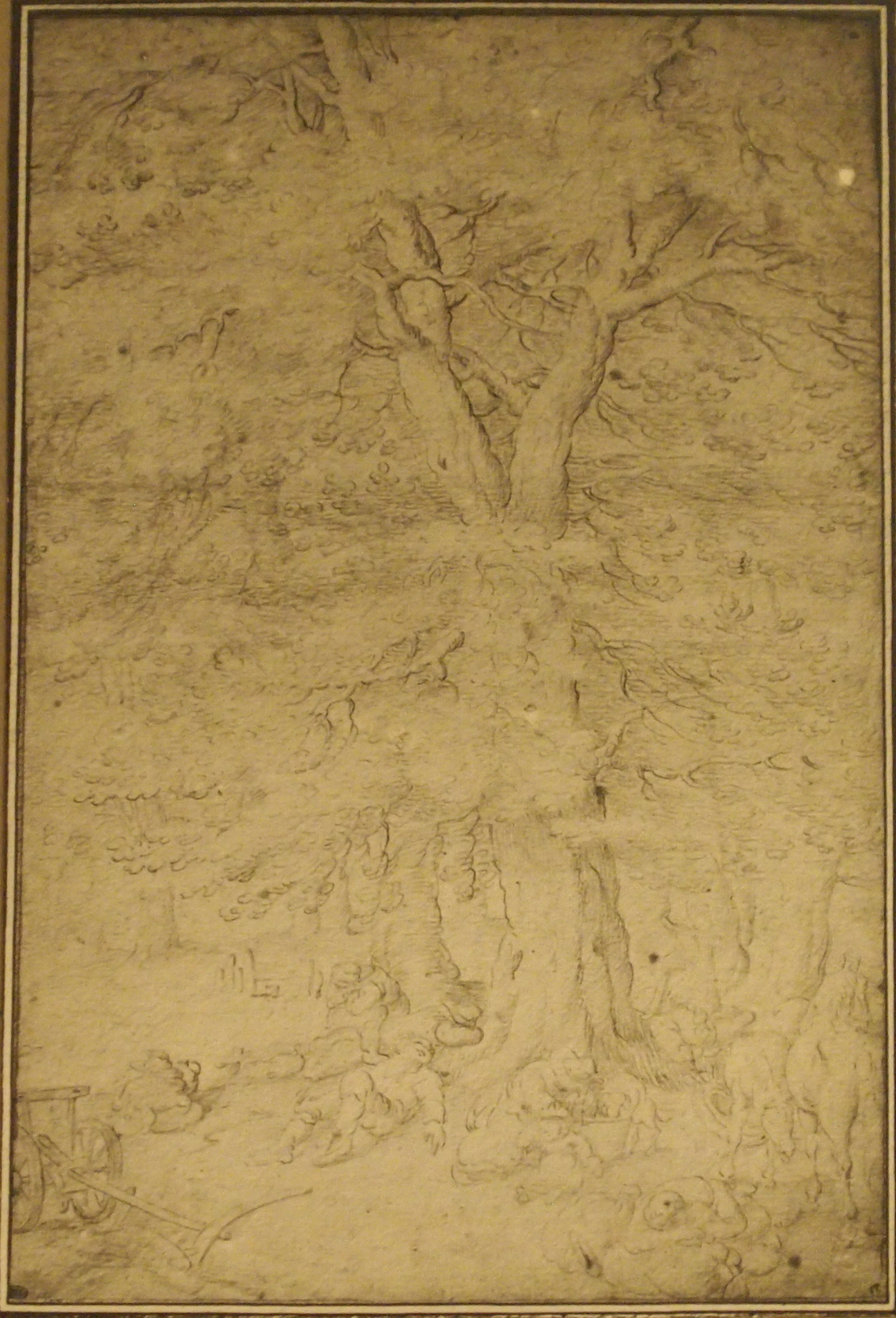 Sleeping Peasants and Two Horses Under Large Trees