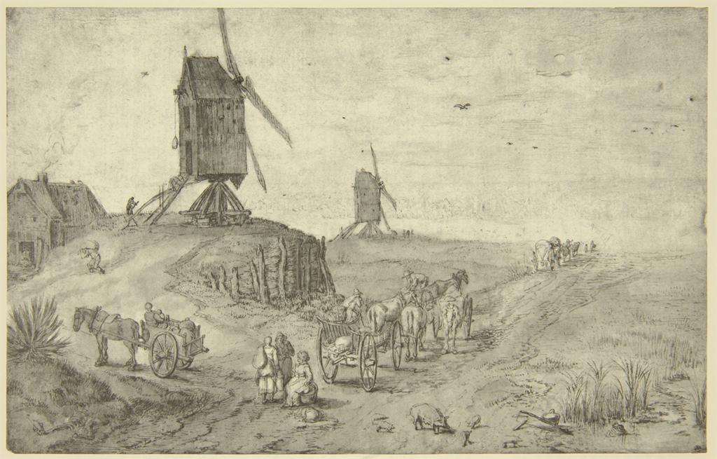 Landscape with Two Windmills and Town