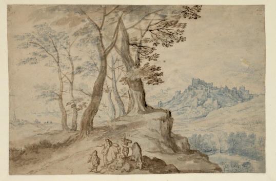Tree on an Outcrop with Group of Gypsies